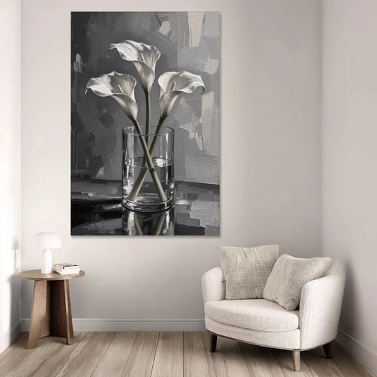 Black and White Still Life Painting Calla Lilies - Canvas Wall Art - Sofa - 40x60