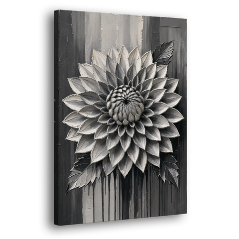 Black and White Textured Wall Art of a Dahlia - Canvas Wall Art - Side