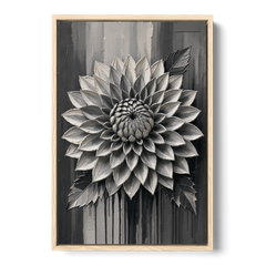 Black and White Textured Wall Art of a Dahlia - Oak Framed Canvas Wall Art - Front
