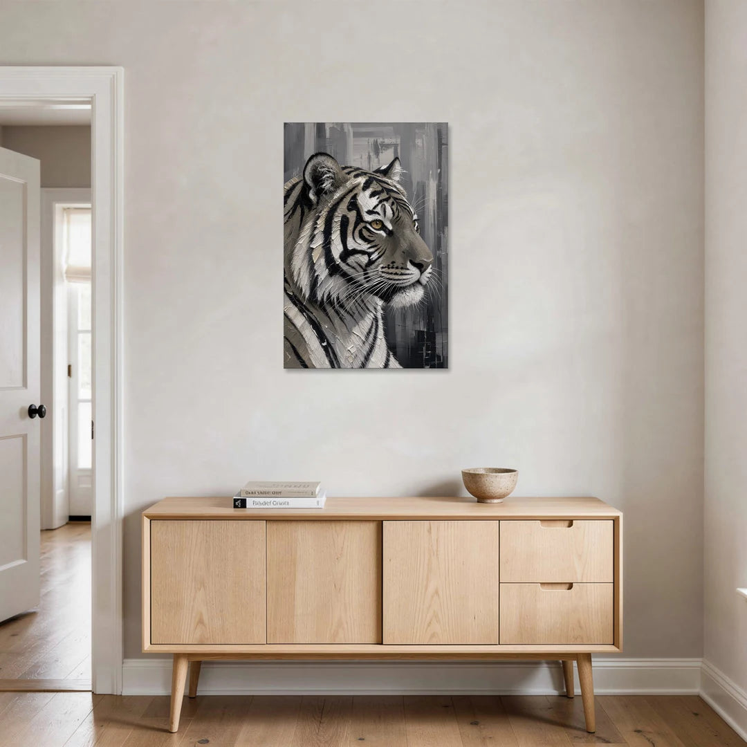 Black and White Tiger Canvas With Gold Eye - Canvas Wall Art - Coffee Table - 24x36