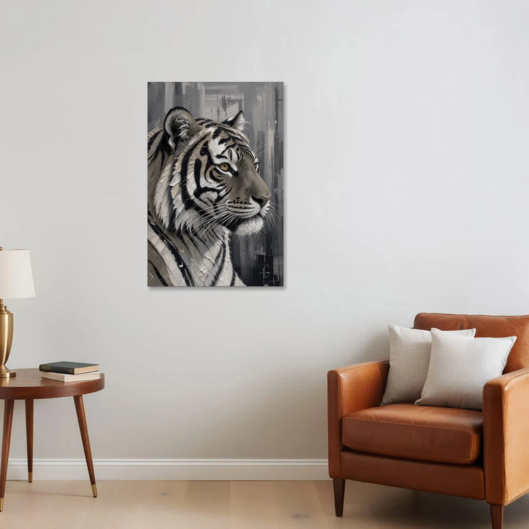 Black and White Tiger Canvas With Gold Eye - Canvas Wall Art - Sofa - 24x36