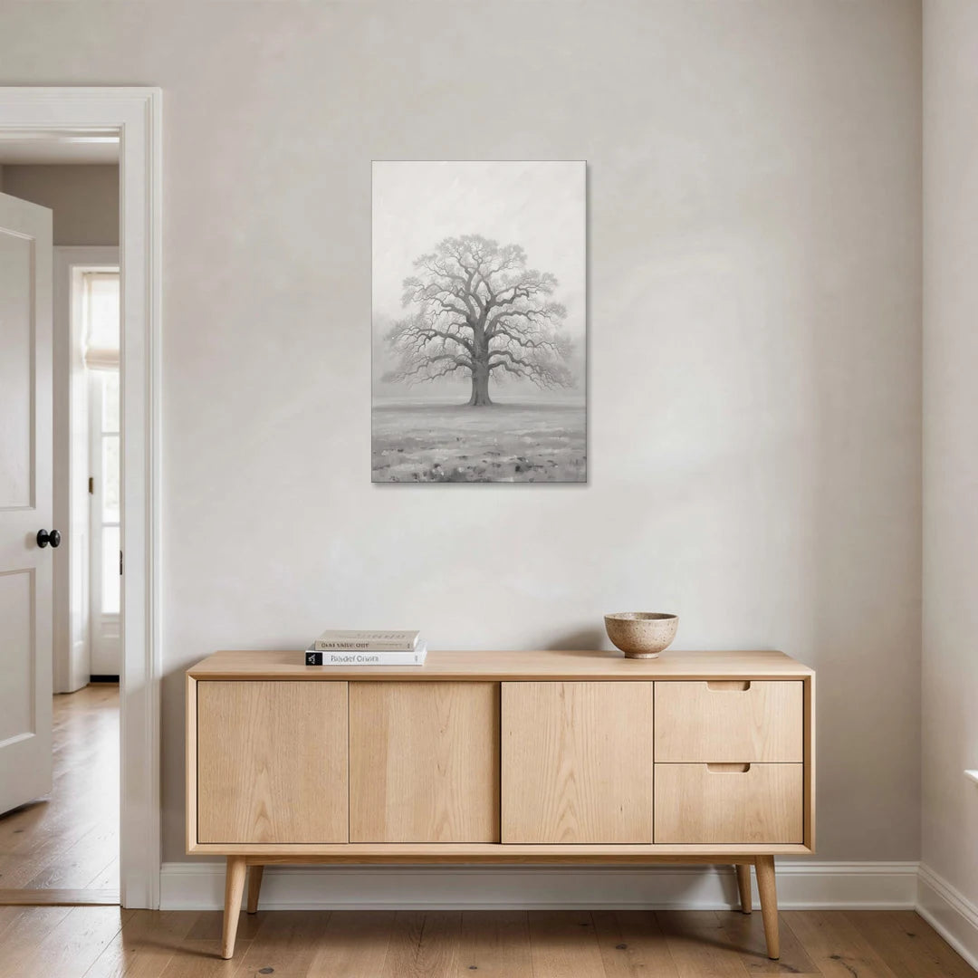 Black and White Tree Painting in Fog - Canvas Wall Art - Coffee Table - 24x36