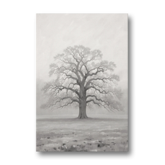 Black and White Tree Painting in Fog - Canvas Wall Art - Front
