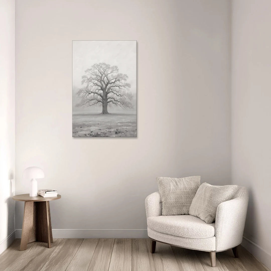 Black and White Tree Painting in Fog - Canvas Wall Art - Sofa - 24x36