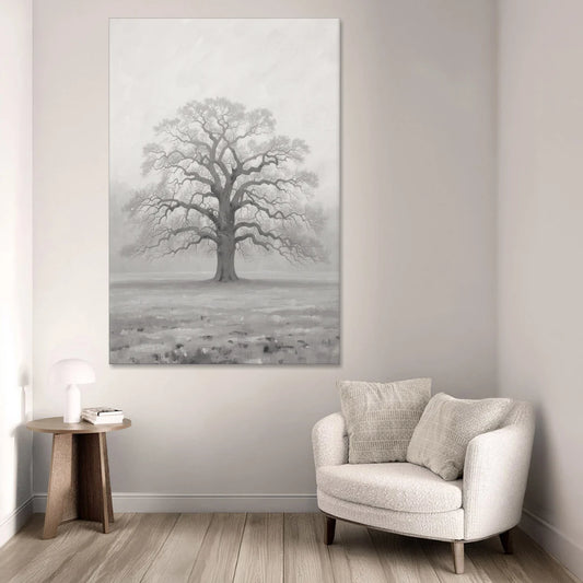 Black and White Tree Painting in Fog - Canvas Wall Art - Sofa - 40x60