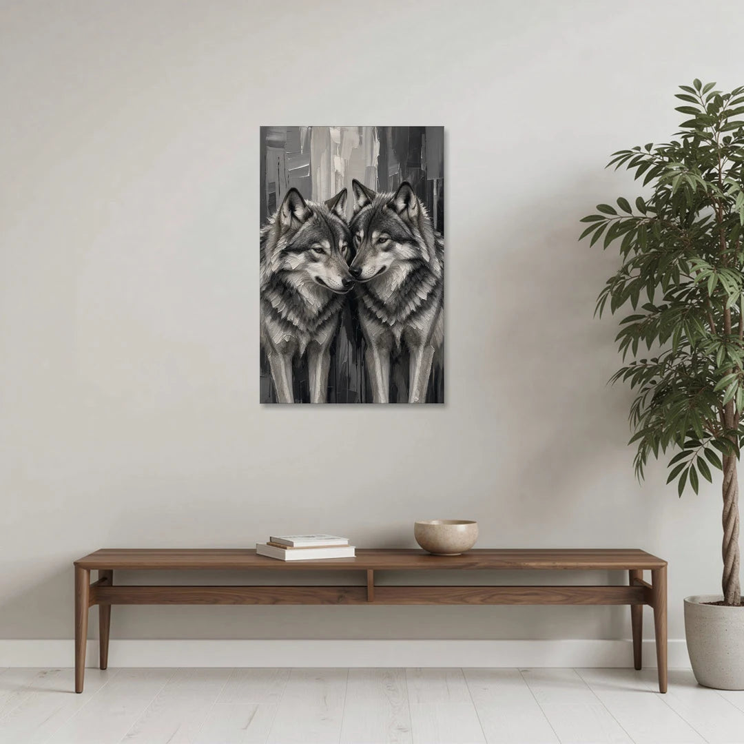 Black and White Wolf Canvas Cheek to Cheek - Canvas Wall Art - Coffee Table - 24x36
