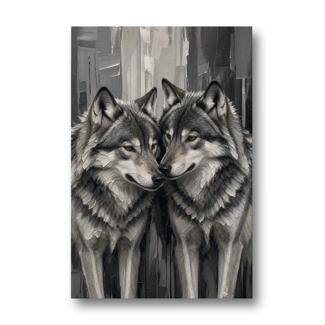 Black and White Wolf Canvas Cheek to Cheek - Canvas Wall Art - Front