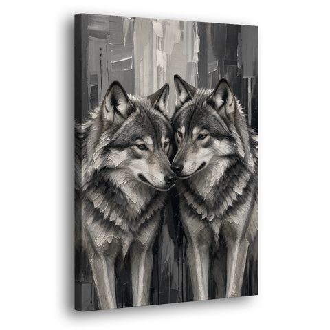 Black and White Wolf Canvas Cheek to Cheek - Canvas Wall Art