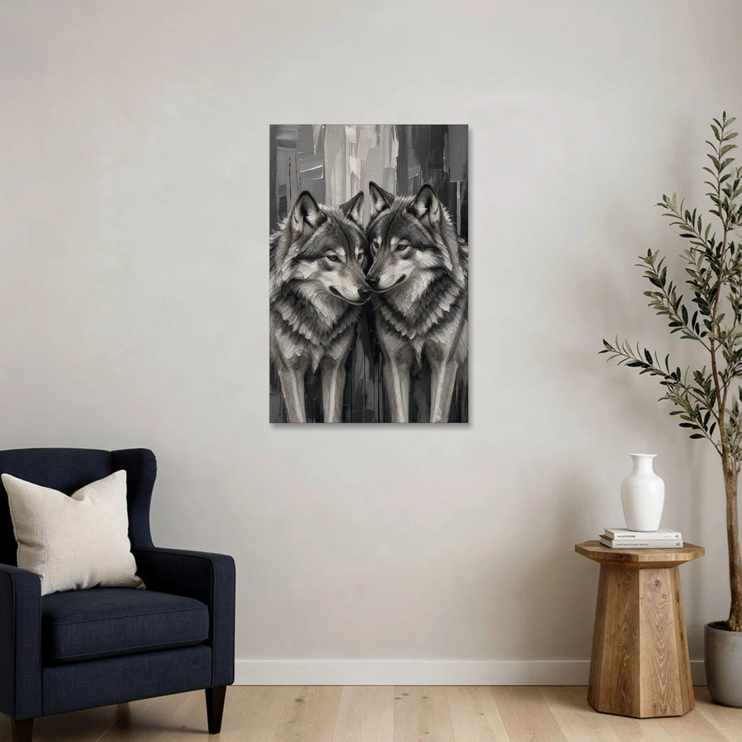 Black and White Wolf Canvas Cheek to Cheek - Canvas Wall Art - Sofa - 24x36