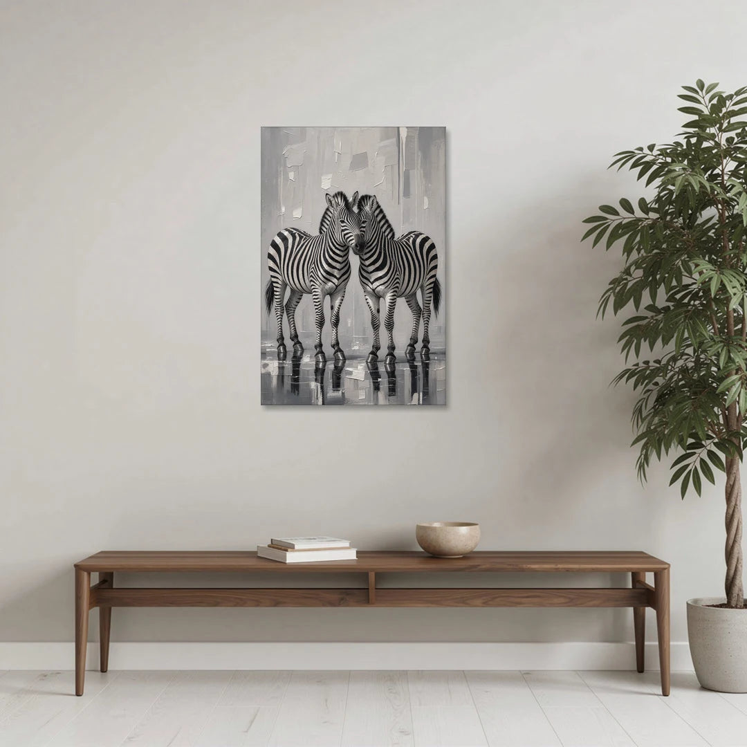 Black and White Zebra Grooming Pair - Canvas Wall Art - Coffee Table - 24x36