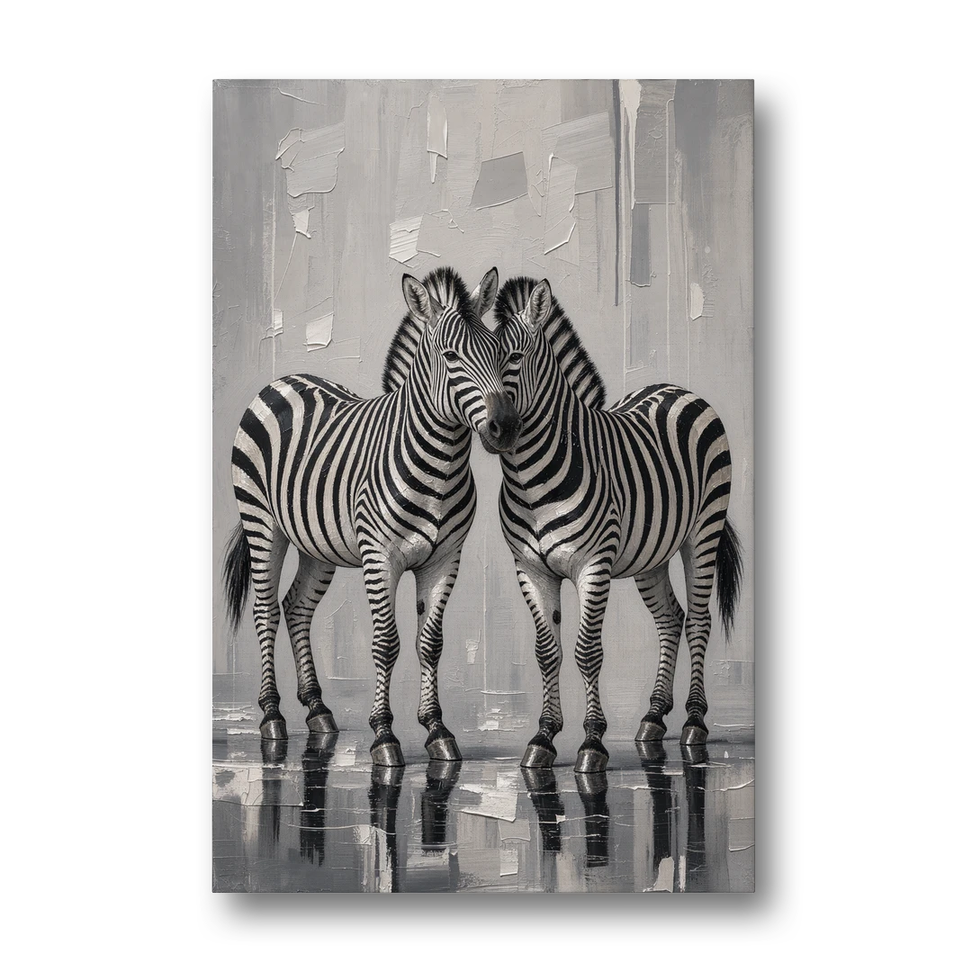 Black and White Zebra Grooming Pair - Canvas Wall Art - Front