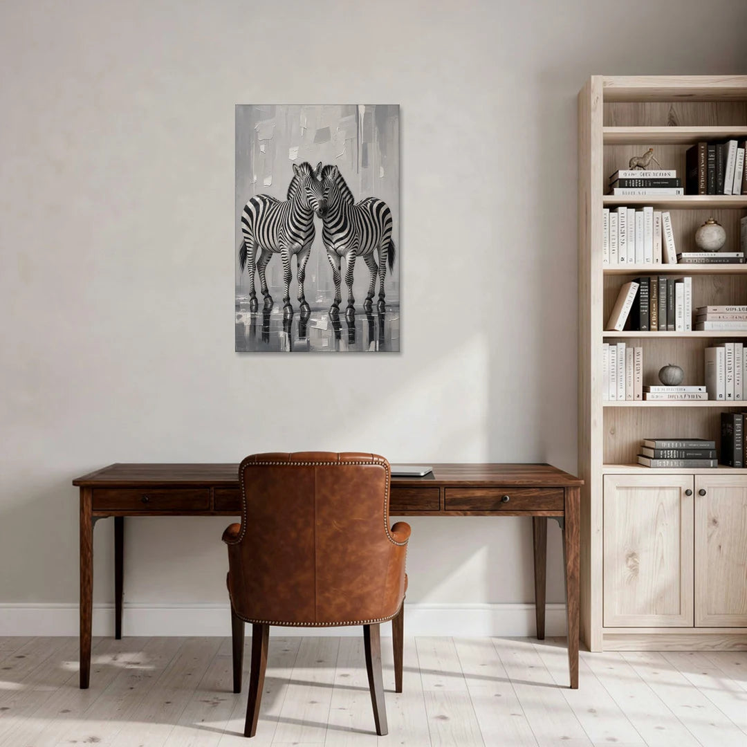 Black and White Zebra Grooming Pair - Canvas Wall Art - Office - 24x36