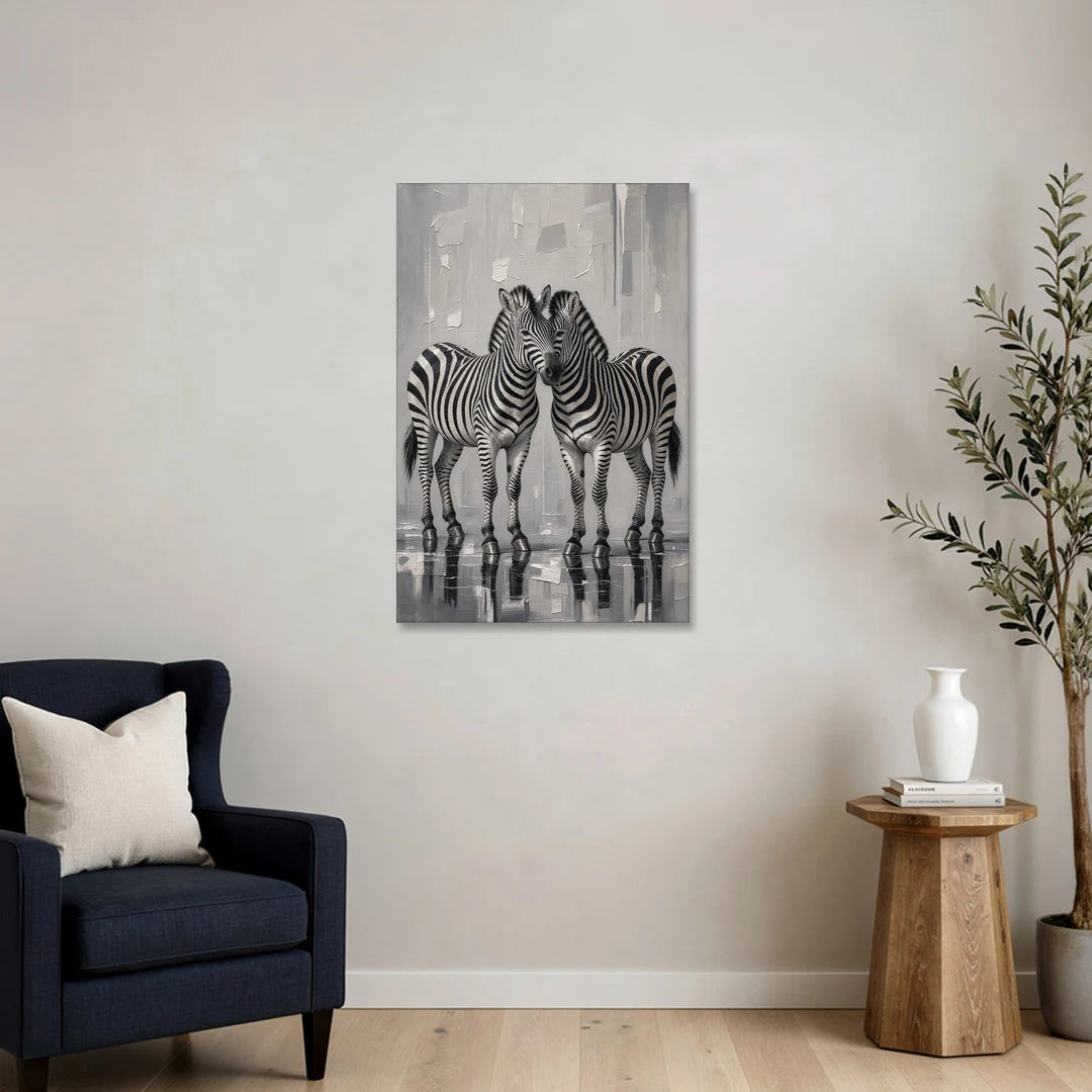 Black and White Zebra Grooming Pair - Canvas Wall Art - Sofa - 24x36