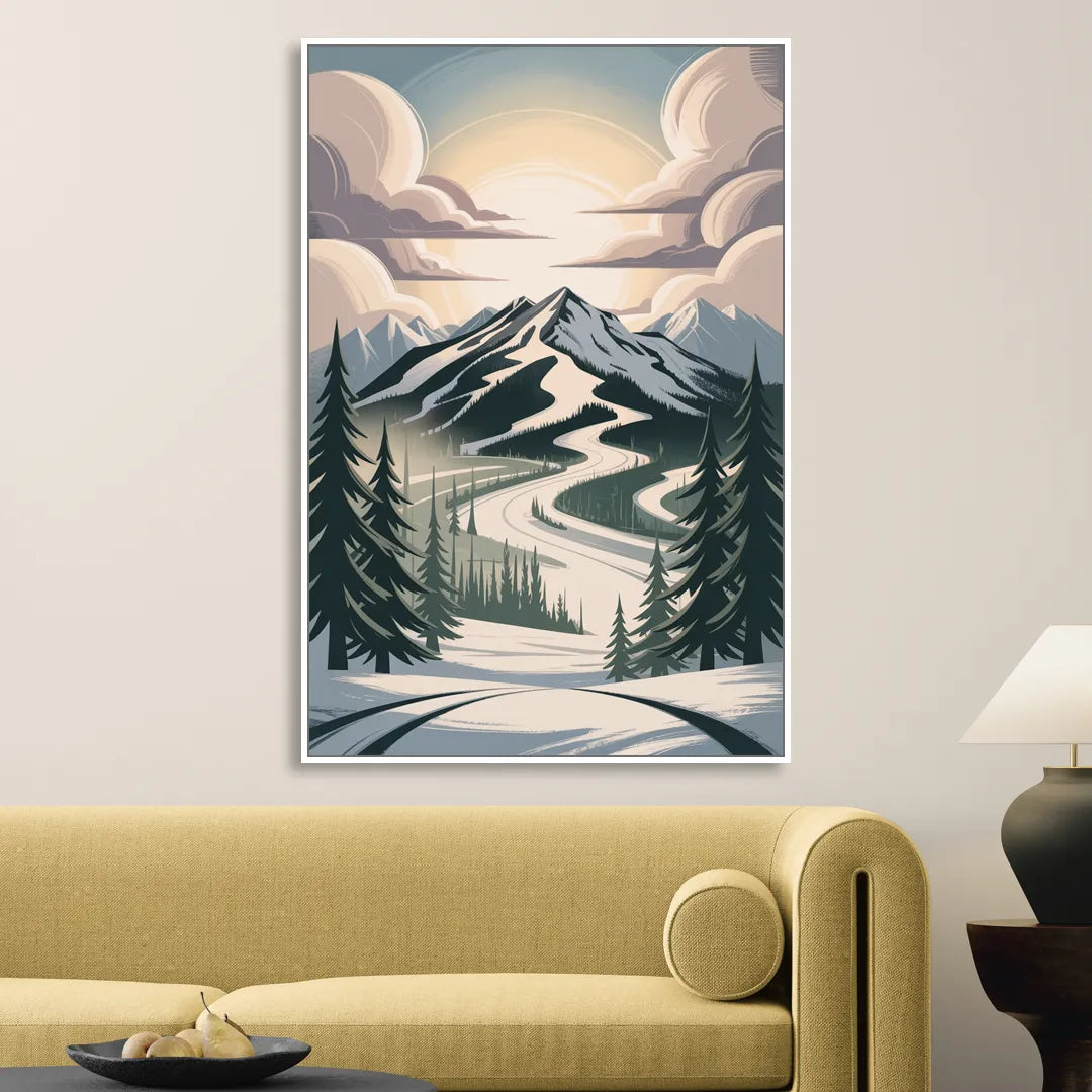 Blackcomb Mountain View Living Room - White Canvas Wall Art