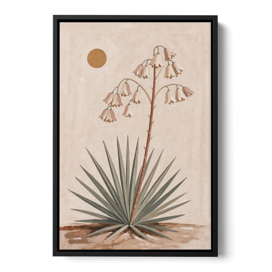 Blooming Yucca Stalk with Cream Bells - Black Framed Canvas Wall Art - Front