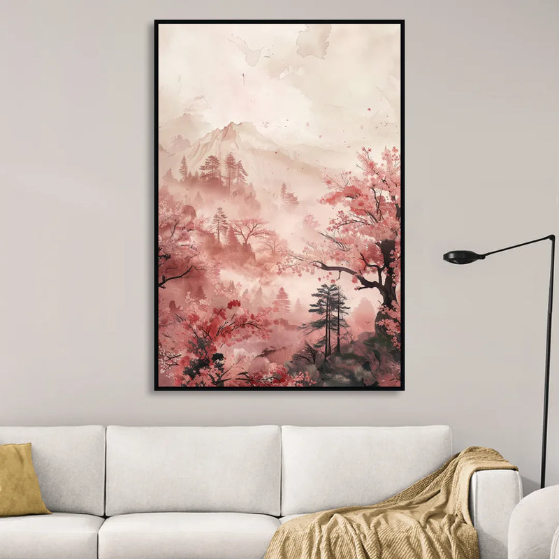 Blossoms in Still Air Sitting Room - Black Canvas Wall Art