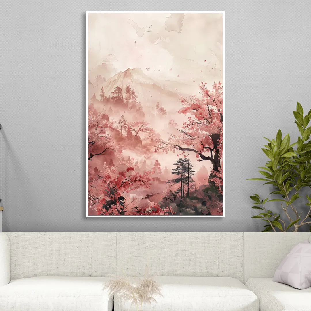 Blossoms in Still Air Living Room - White Canvas Wall Art