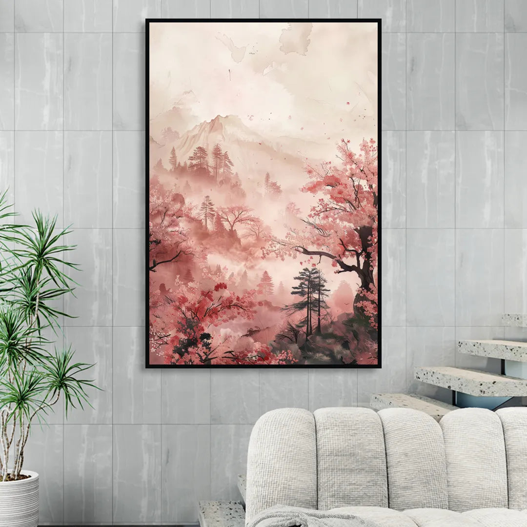 Blossoms in Still Air Living Room - Black Canvas Wall Art
