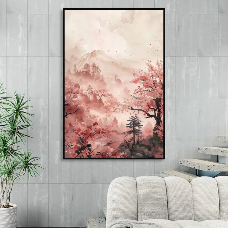 Blossoms in Still Air Living Room - Black Canvas Wall Art