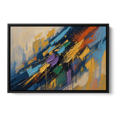 Blue Abstract Jewel Splatter Sweep - Black Framed Canvas Wall Art - Front