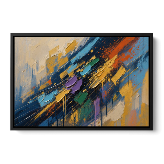 Blue Abstract Jewel Splatter Sweep - Black Framed Canvas Wall Art - Front
