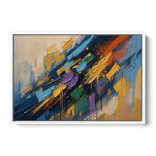 Blue Abstract Jewel Splatter Sweep - White Framed Canvas Wall Art - Front
