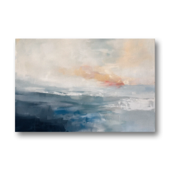 Blue Abstract Painting of a Misty Dawn Horizon - Canvas Wall Art - Front