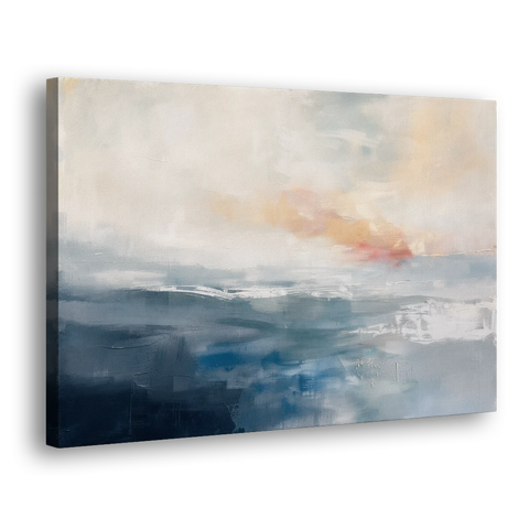 Blue Abstract Painting of a Misty Dawn Horizon - Canvas Wall Art - Side