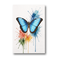 Blue Morpho Butterfly Art in Turquoise Splashes - Canvas Wall Art - Front