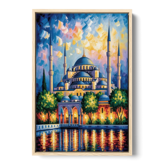 Blue Mosque Serenity - Oak Framed Canvas Wall Art - Front