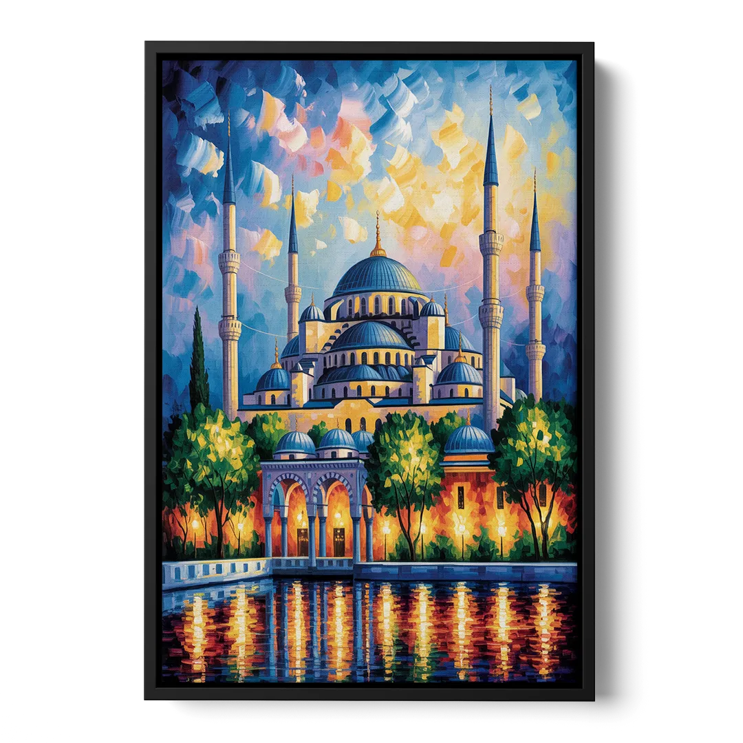 Blue Mosque Serenity Front - Black Canvas Wall Art