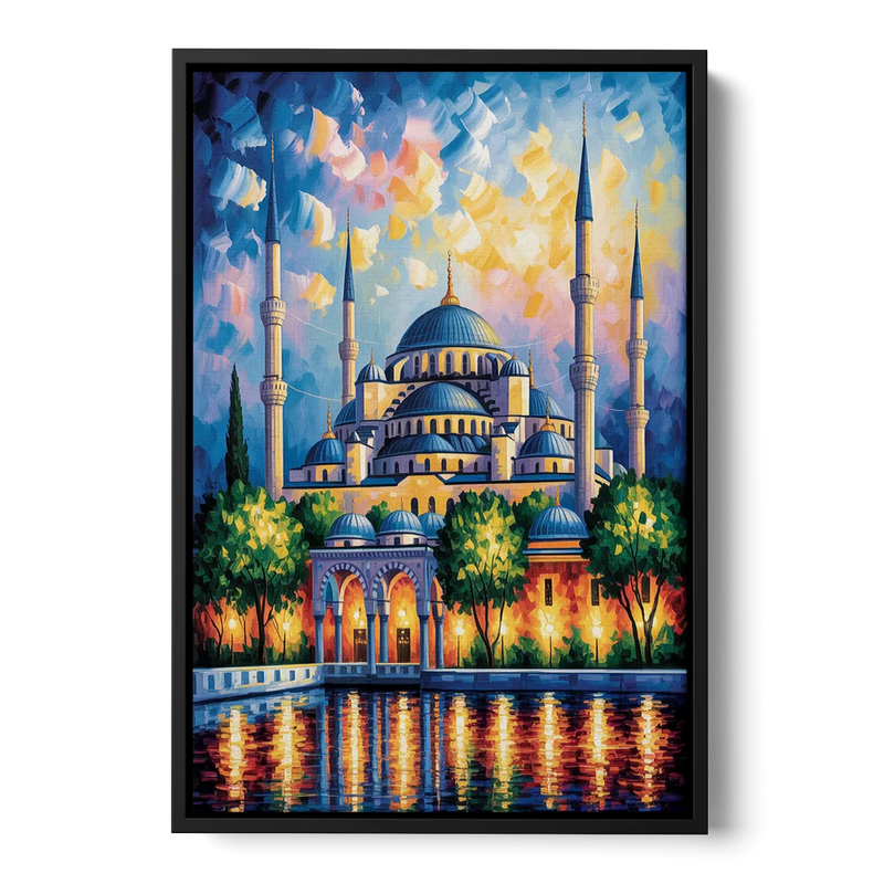 Blue Mosque Serenity Front - Black Canvas Wall Art