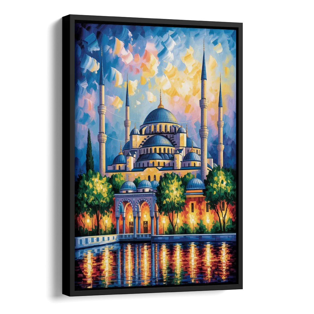 Blue Mosque Serenity Side - Black Canvas Wall Art