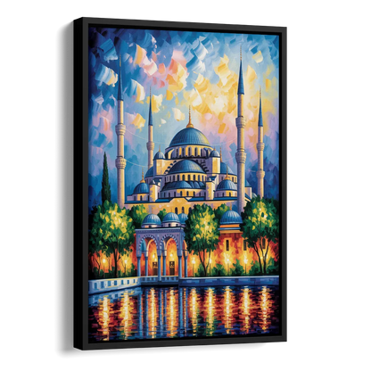 Blue Mosque Serenity Side - Black Canvas Wall Art