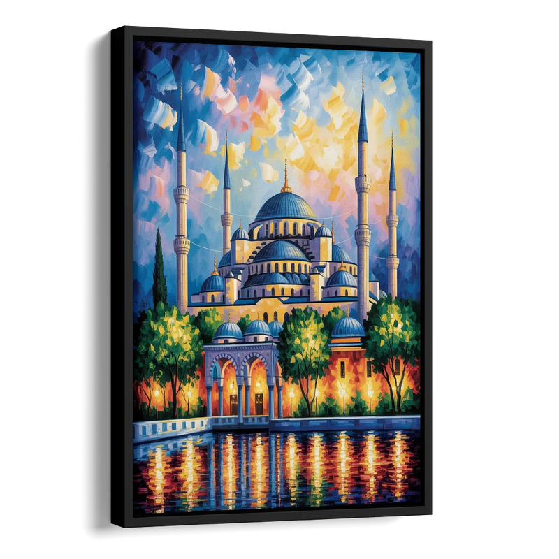 Blue Mosque Serenity Side - Black Canvas Wall Art