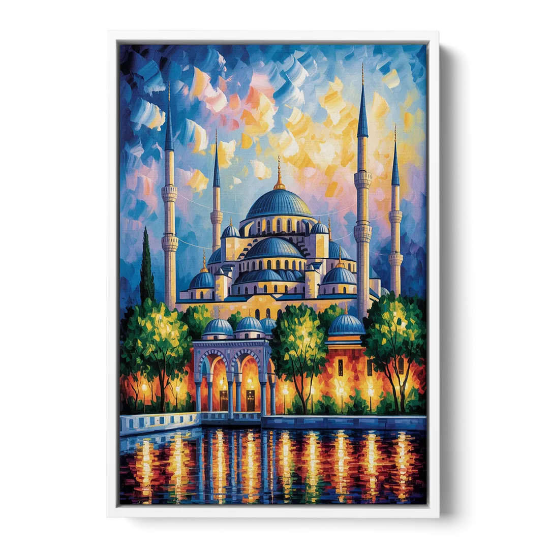 Blue Mosque Serenity Front - White Canvas Wall Art