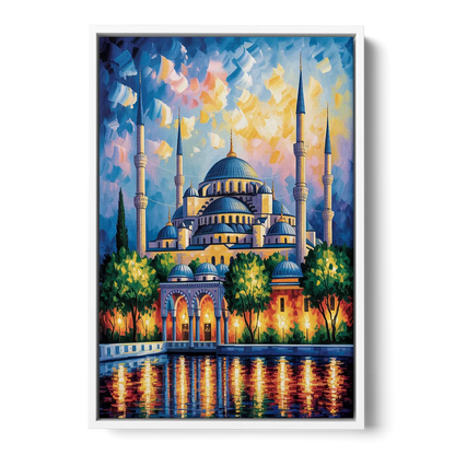 Blue Mosque Serenity Front - White Canvas Wall Art