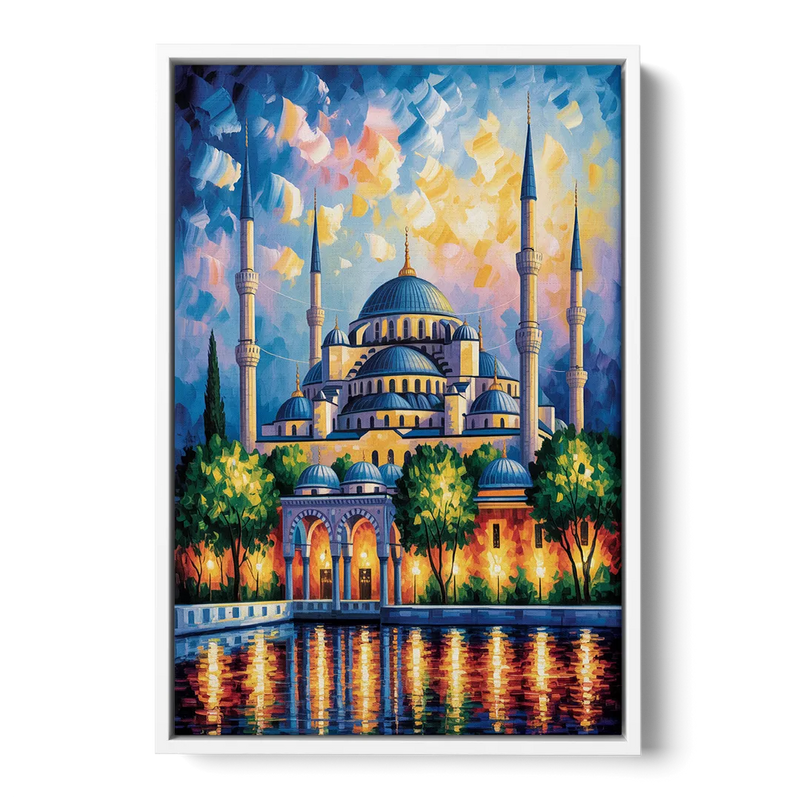 Blue Mosque Serenity Front - White Canvas Wall Art