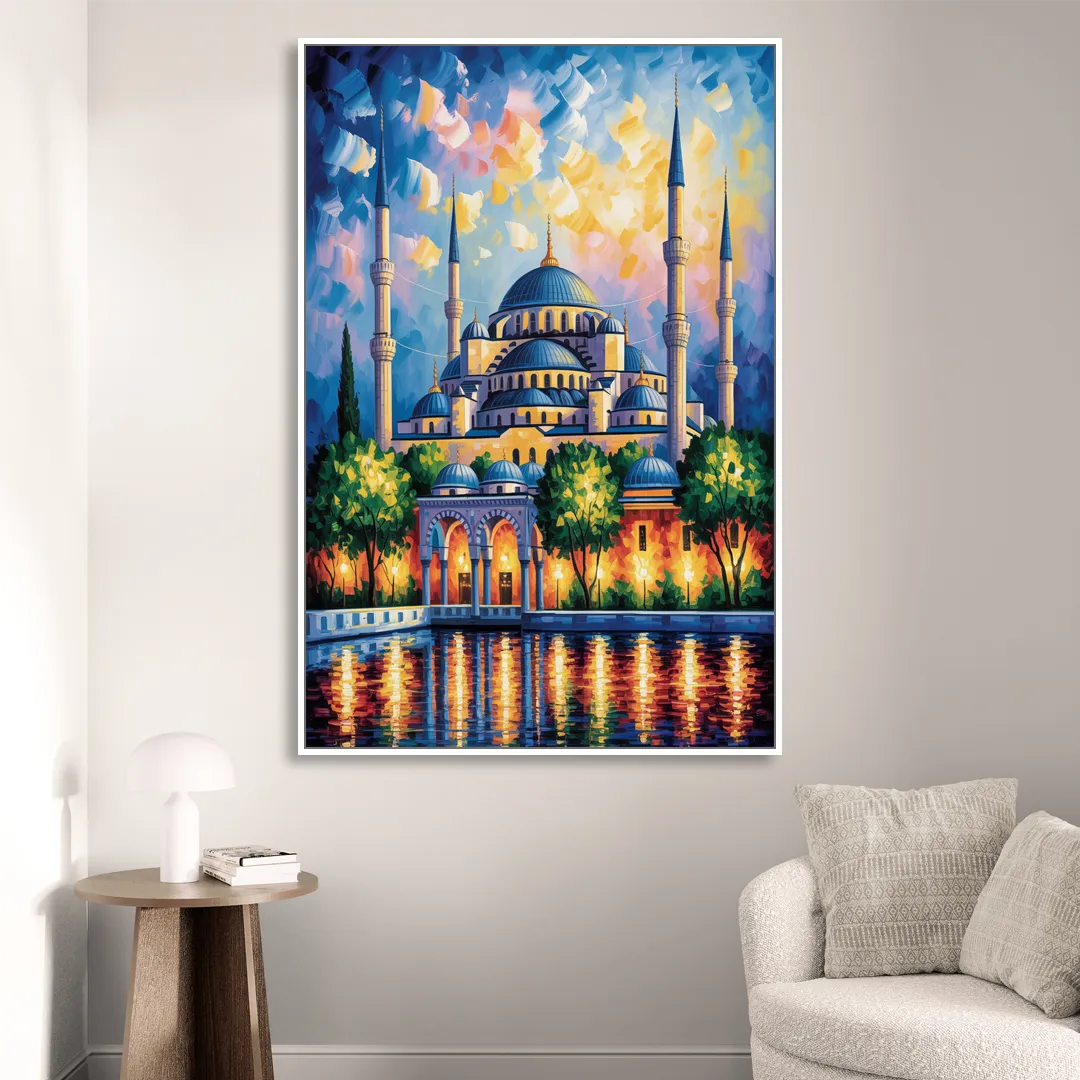 Blue Mosque Serenity Living Room - White Canvas Wall Art