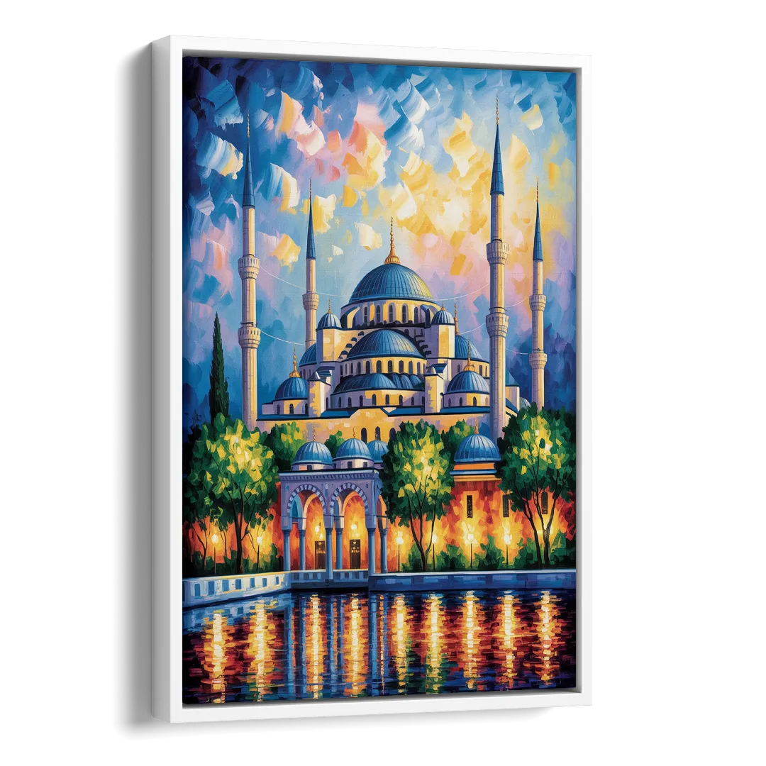 Blue Mosque Serenity Side - White Canvas Wall Art