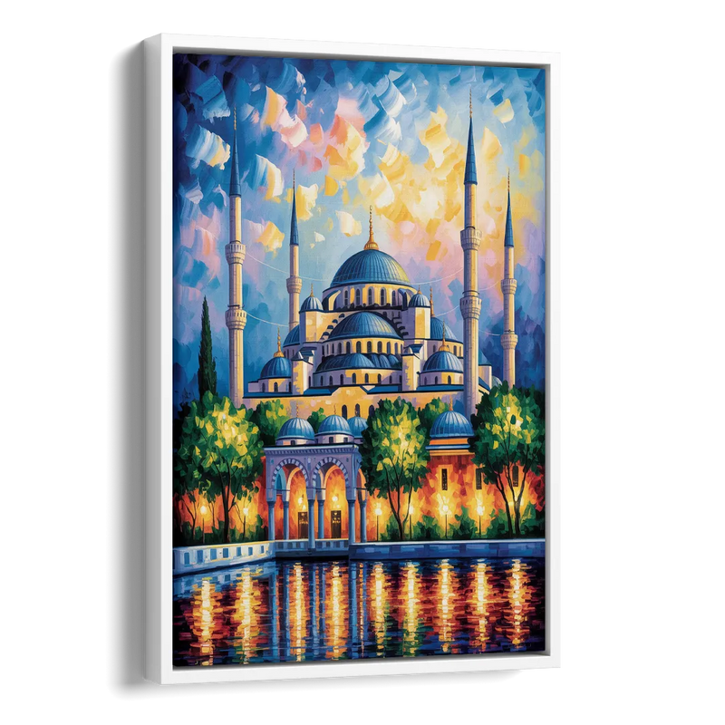 Blue Mosque Serenity Side - White Canvas Wall Art