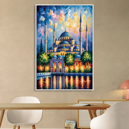 Blue Mosque Serenity Sitting Room - White Canvas Wall Art