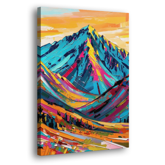 Blue Mountain Painting in Electric Light - Canvas Wall Art - Side