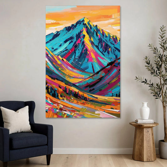 Blue Mountain Painting in Electric Light - Canvas Wall Art - Sofa - 40x60