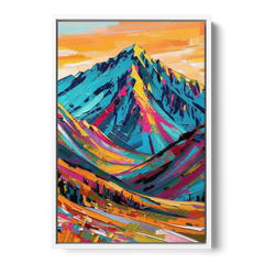 Blue Mountain Painting in Electric Light - White Framed Canvas Wall Art - Front