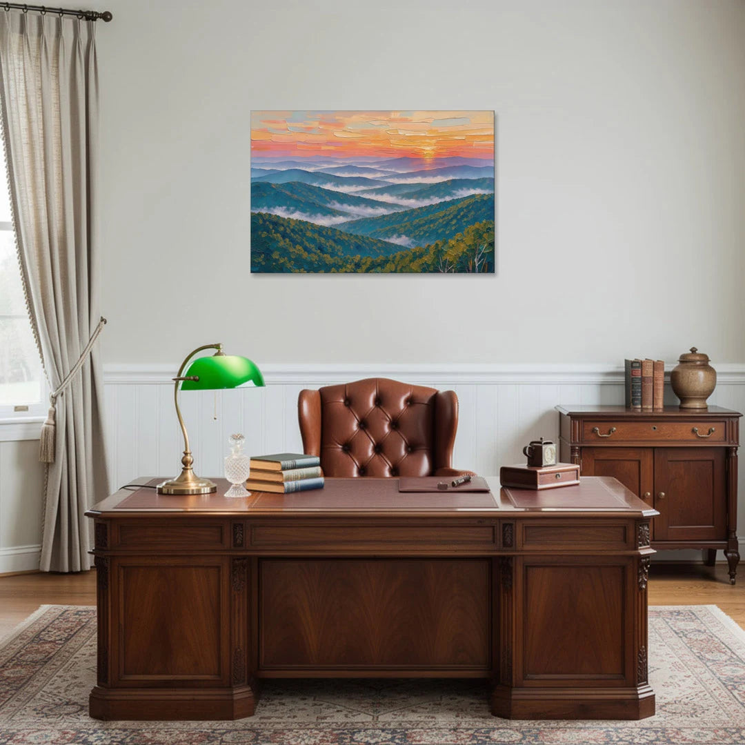 Blue Ridge Mountains Painting at Sunrise - Canvas Wall Art - Office - 36x24