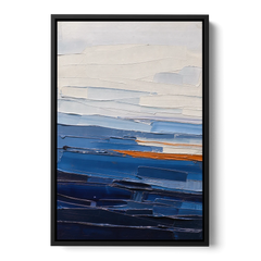 Blue Triptych Wall Art Strata I with Ember Seam - Black Framed Canvas Wall Art - Front