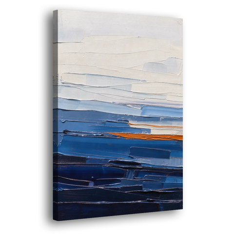 Blue Triptych Wall Art Strata I with Ember Seam - Canvas Wall Art - Side