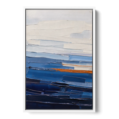 Blue Triptych Wall Art Strata I with Ember Seam - White Framed Canvas Wall Art - Front
