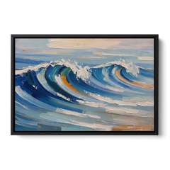 Blue Wall Decor with Cobalt Waves Breaking - Black Framed Canvas Wall Art - Front